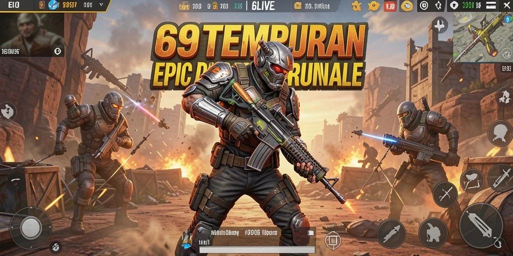 Screenshot gameplay 69LIVE yang menampilkan pertempuran seru di arena Battle Royale.