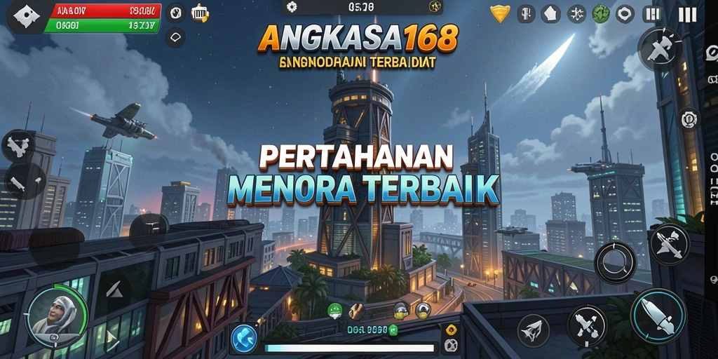 Tangkapan layar utama ANGKASA168 menampilkan aksi menara pertahanan yang mendebarkan.