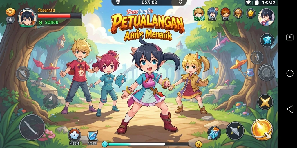 Tampilan gameplay D73 yang penuh aksi dan warna-warni.