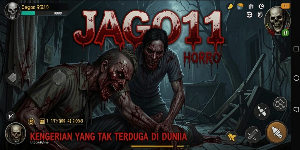 Screenshot utama JAGO11 menampilkan suasana mencekam dan gameplay yang menakutkan.