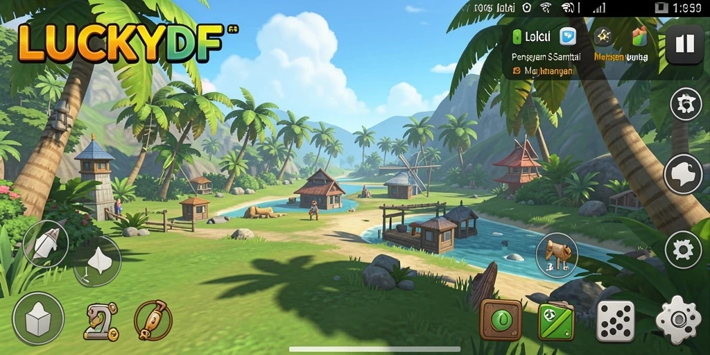Tampilan gameplay LUCKYDF yang penuh warna dan menyenangkan.