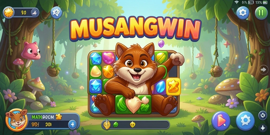 Tampilan menarik dari gameplay Match-3 MUSANGWIN.
