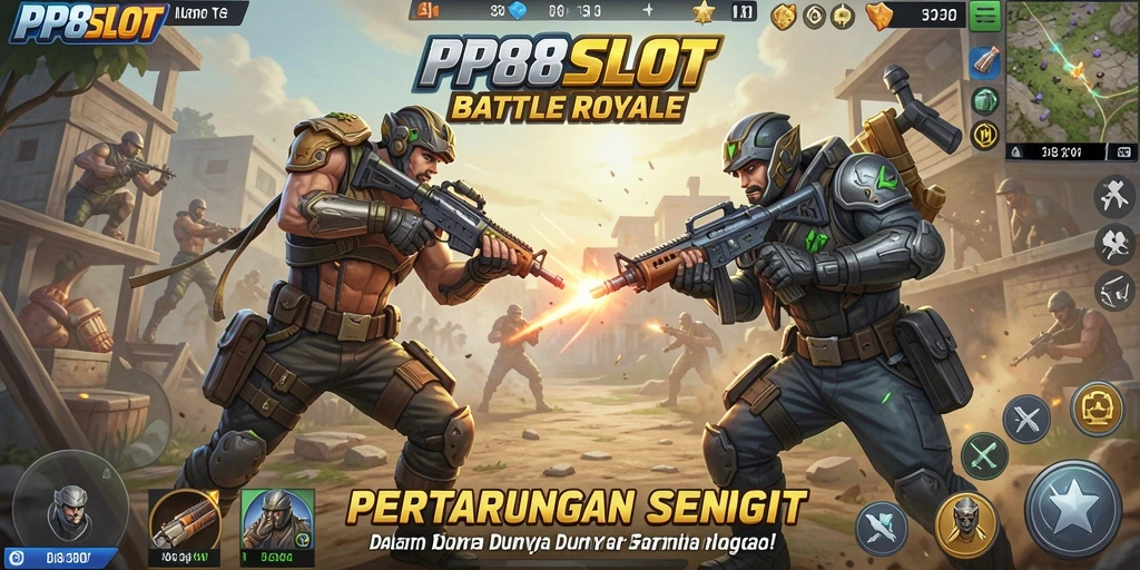 Tampilan gameplay PP8SLOT yang mendebarkan dan intens dalam pertarungan Battle Royale.